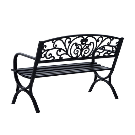 Metal garden bench, 2-seater, black, 127x60x85 cm