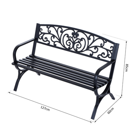 Metal garden bench, 2-seater, black, 127x60x85 cm