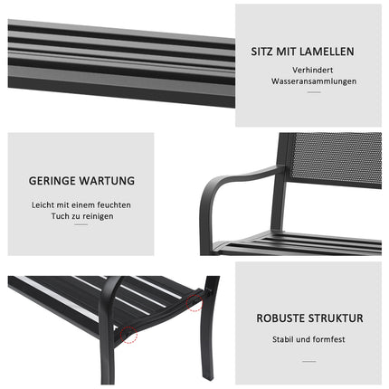 Garden Steel 2-Seater Bench - Black, W127 x D60 x H87Cm