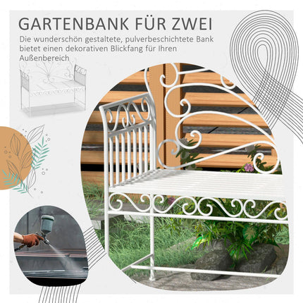 White 2-seater metal garden bench - Outdoor furniture