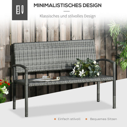 Garden bench – Rattan look, steel frame, 2-person, grey