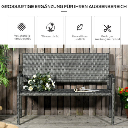 Garden bench – Rattan look, steel frame, 2-person, grey