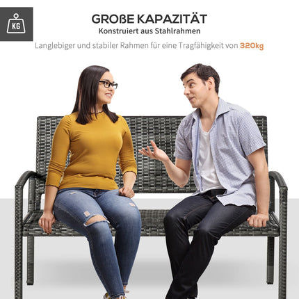 Garden bench – Rattan look, steel frame, 2-person, grey
