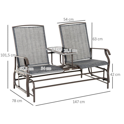 2-seater garden rocking bench with table
