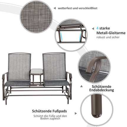 2-seater garden rocking bench with table