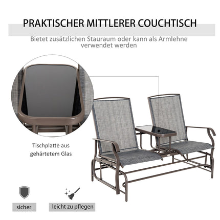 2-seater garden rocking bench with table