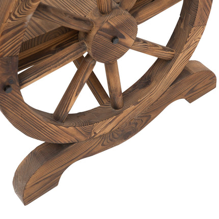 Rustic garden bench in solid wood, wagon wheels & armrests