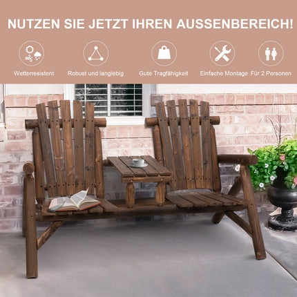 Garden bench set with table, 2 chairs, brown