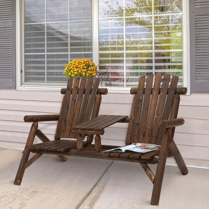 Garden bench set with table, 2 chairs, brown