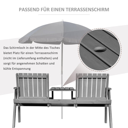 Garden furniture set - gray solid wood, 2 seats, umbrella hole