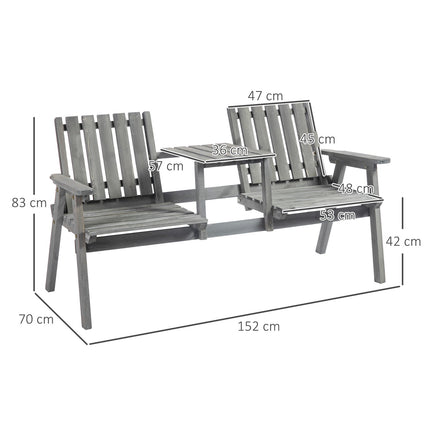Garden furniture set - gray solid wood, 2 seats, umbrella hole