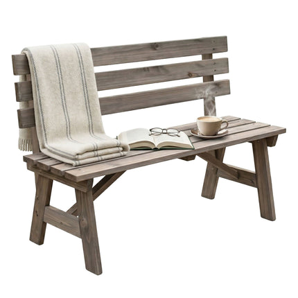 Garden Bench with Backrest, Fir Wood – Brown