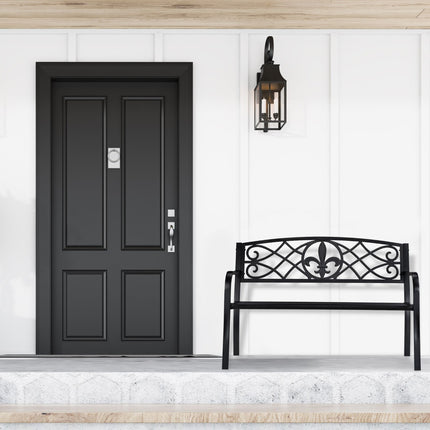 Garden Bench with Fleur de Lis Backrest, Black Metal