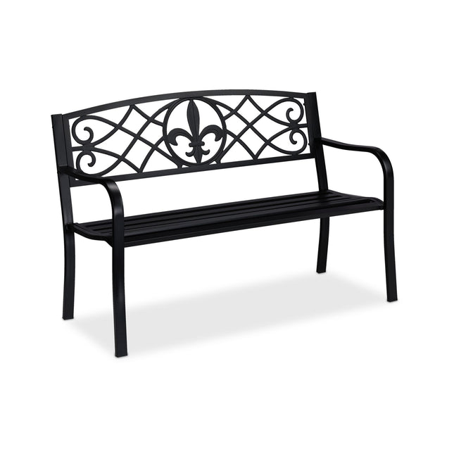 Garden Bench with Fleur de Lis Backrest, Black Metal