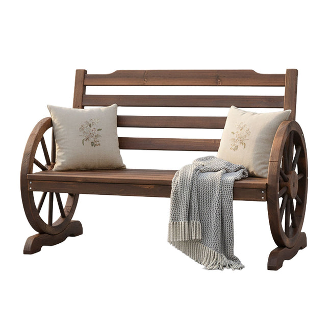 Garden Bench with Wagon Wheel Armrests, 2-Seater