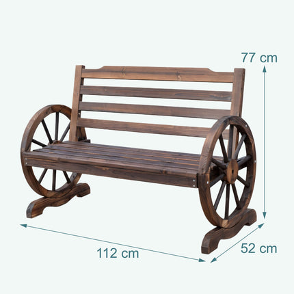 Garden Bench with Wagon Wheel Armrests, 2-Seater