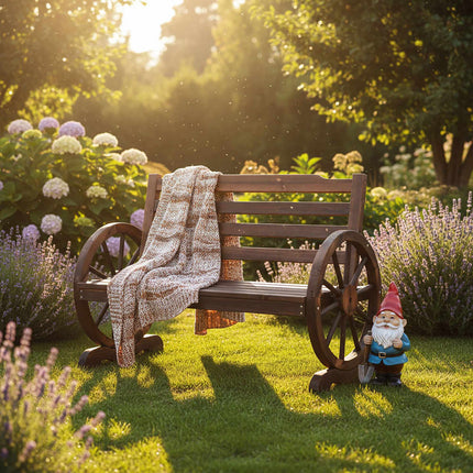 Garden Bench with Wagon Wheel Armrests, 2-Seater
