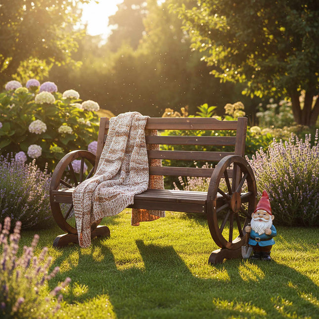 Garden Bench with Wagon Wheel Armrests, 2-Seater