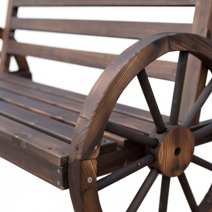 Garden Bench with Wagon Wheel Armrests, 2-Seater