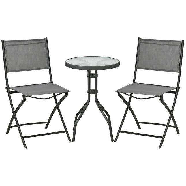 Garden Bistro Set - 1 table & 2 folding chairs, steel grey