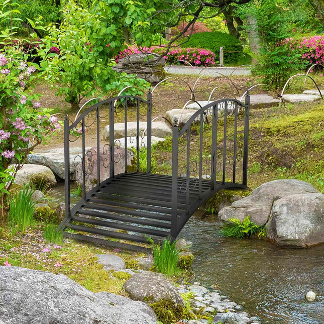 Garden dam bridge in steel with flower railing, 1.19 m, black