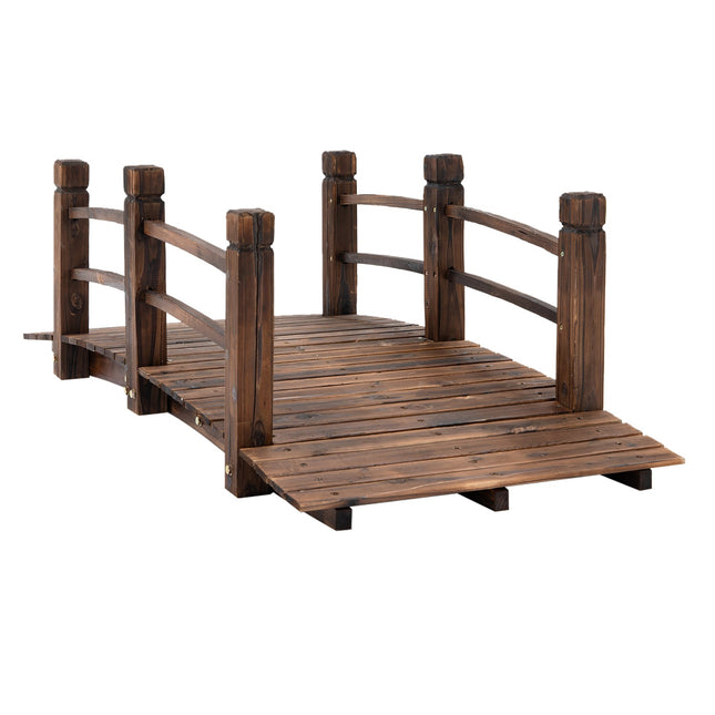 Garden bridge with railings, dark brown spruce, 152 x 67 cm