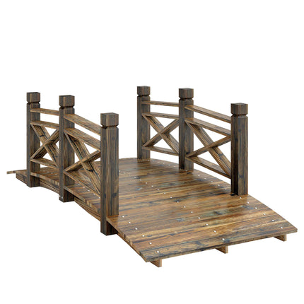 Garden Bridge with Railings, Charred Fir Wood, 174x78x57.5 cm