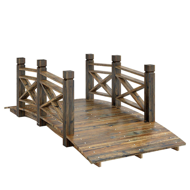 Garden Bridge with Railings, Charred Fir Wood, 174x78x57.5 cm