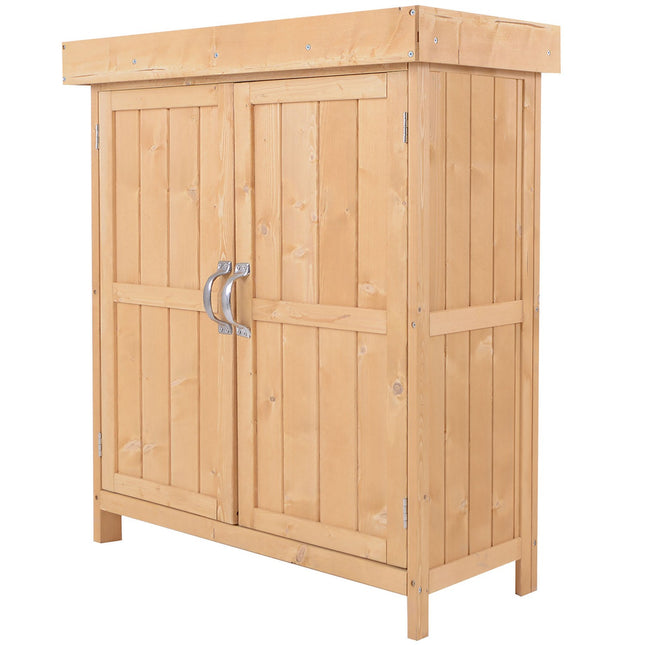 Weather resistant spruce garden cabinet, double doors, 2 compartments