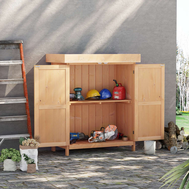 Weather resistant spruce garden cabinet, double doors, 2 compartments
