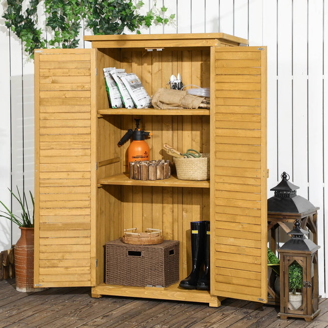 Wooden garden tool shed with slatted doors, 87x46.5x160 cm