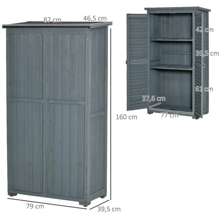Garden tool shed in wood, grey, 87x46x160cm
