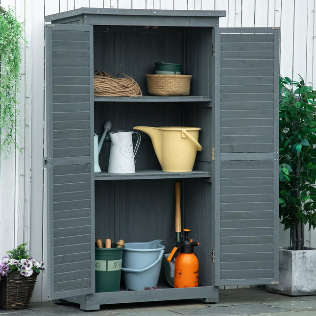 Garden tool shed in wood, grey, 87x46x160cm
