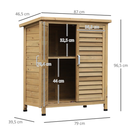 Wooden garden tool shed with roof, 87x46.5x96.5 cm