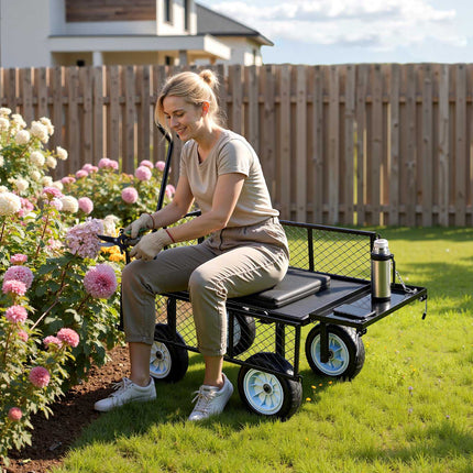 Garden Cart With Seat, 500 lb Capacity, 10 in PU Tires