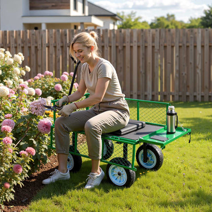 Garden Cart with Seat, 500 lb Capacity, 10 in PU Tires