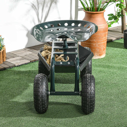 Garden Cart with Swivel Seat, Adjustable Height, Steel