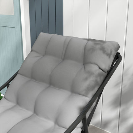 Gray garden lounge chair with cushion, armrests, 120 kg capacity