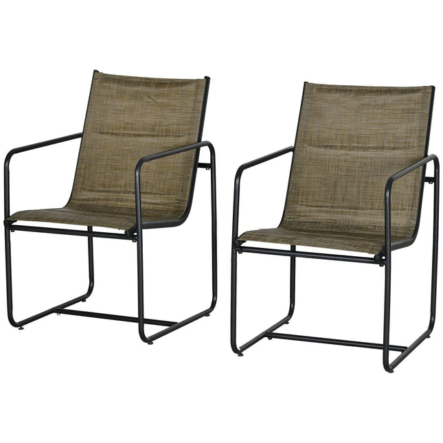 Garden chairs Set of 2, steel mesh, brown with armrests