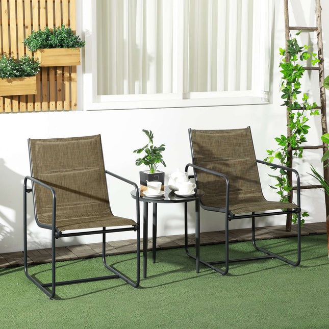 Garden chairs Set of 2, steel mesh, brown with armrests