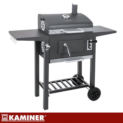 Garden Charcoal Grill with Cover, Cast Iron Grate, Thermometer
