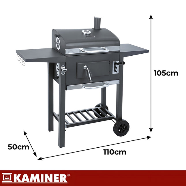 Garden Charcoal Grill with Cover, Cast Iron Grate, Thermometer