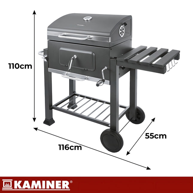 Garden Charcoal Grill with Cover, Cast Iron Grate, Thermometer