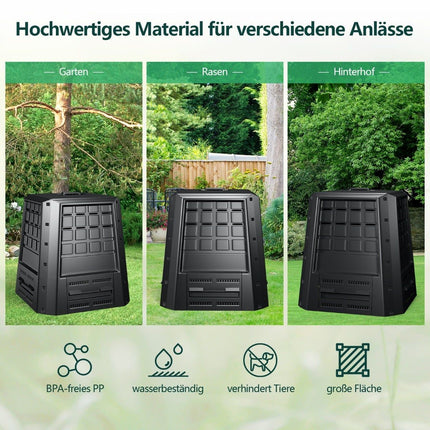 Garden Compost Bin 380L – Black, Durable PP with Lid