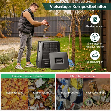Garden Compost Bin 380L – Black, Durable PP with Lid