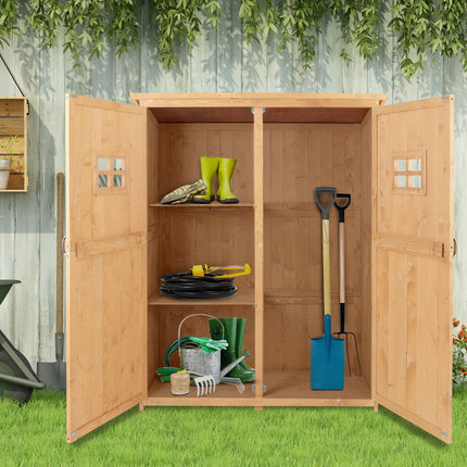 Garden tool shed in wood, natural finish, 127.5x50x164 cm