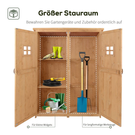 Garden tool shed in wood, natural finish, 127.5x50x164 cm