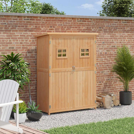 Garden tool shed in wood, natural finish, 127.5x50x164 cm