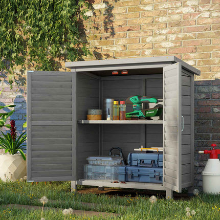 Garden tool shed in wood with slatted doors, gray 87x46.5x96.5 cm