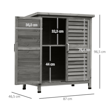 Garden tool shed in wood with slatted doors, gray 87x46.5x96.5 cm